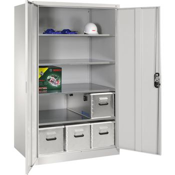 Hinged door cabinets with shelves